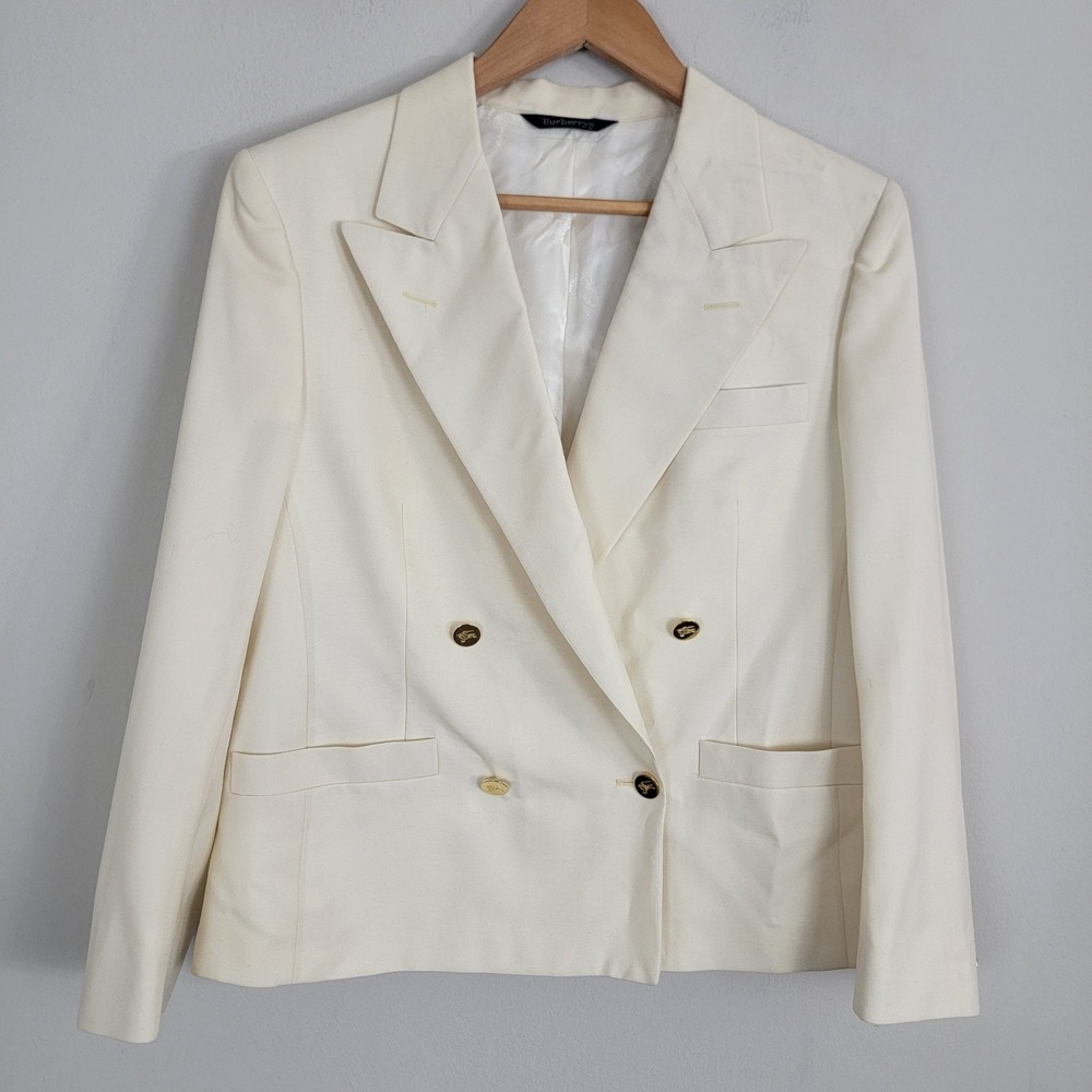 Burberrys Double Breasted Blazer Jacket Union Made USA Vintage Ivory White FLAWS